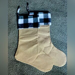 NWOT-2-PACK STOCKINGS! Burlap, Cotton, Plaid! 18” toe to top.